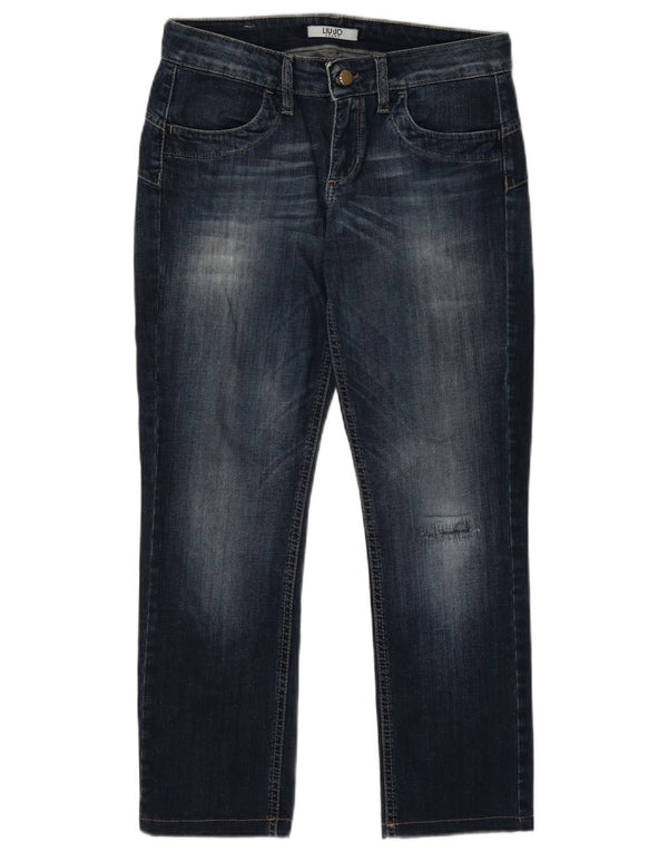 Liu Jo Womens Distressed Straight Jeans UK 14 Médio W30 L26 Algodão Azul