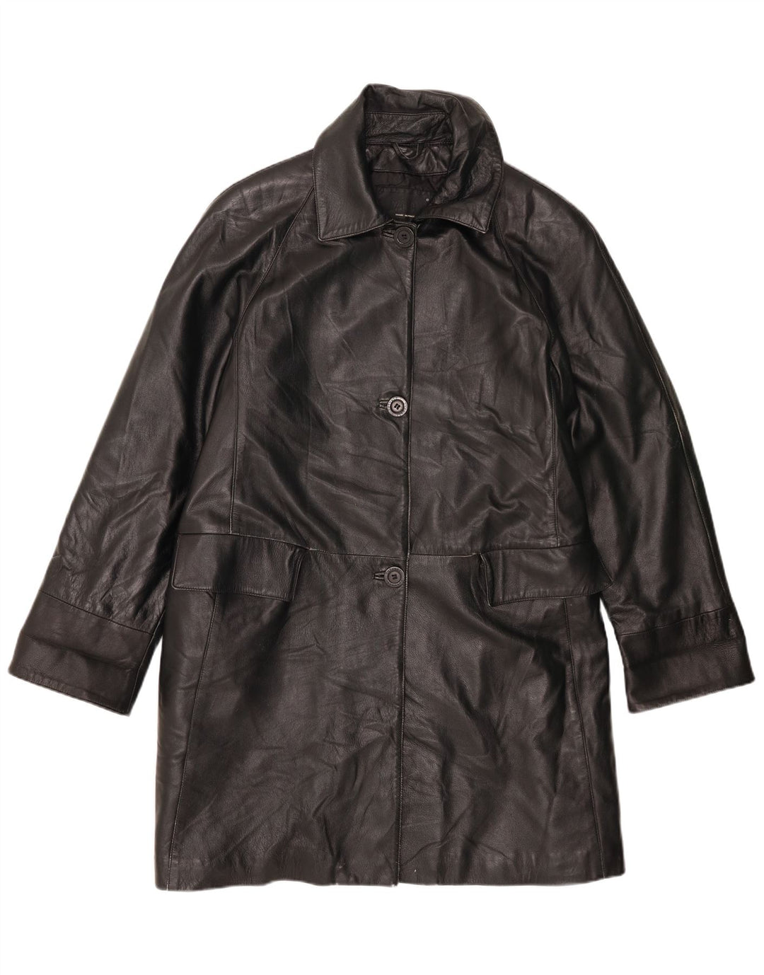 Casaco de couro feminino vintage IT 42 couro preto médio