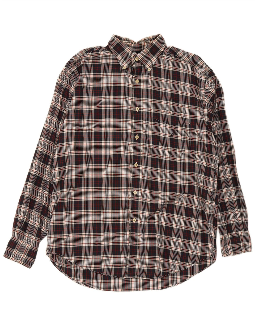 Camisa masculina Nautica Regular Fit grande algodão xadrez azul marinho