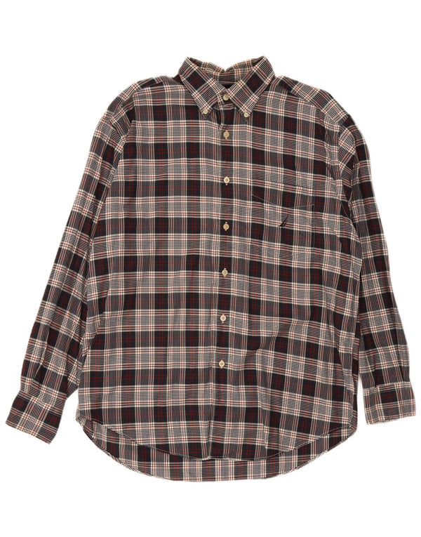Camisa masculina Nautica Regular Fit grande algodão xadrez azul marinho