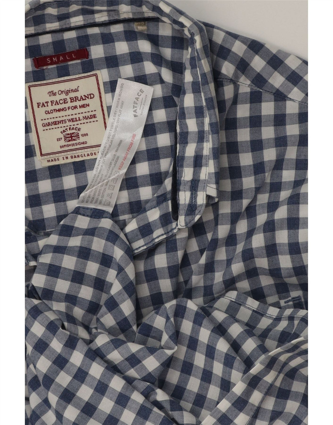 Camisa masculina FAT FACE pequena xadrez azul de algodão