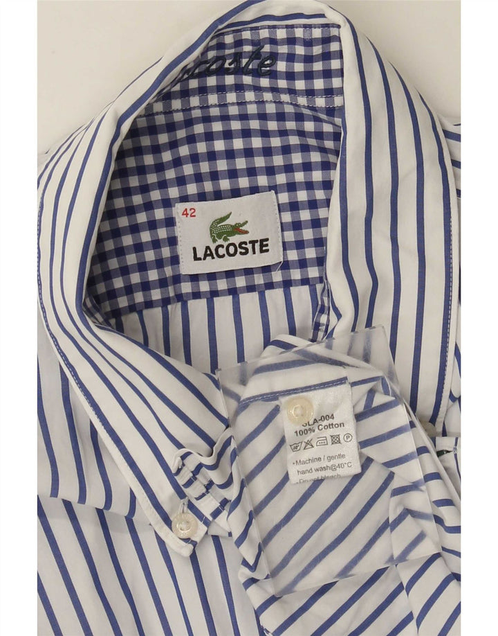 Camisa masculina Lacoste tamanho 42 grande algodão listrado branco
