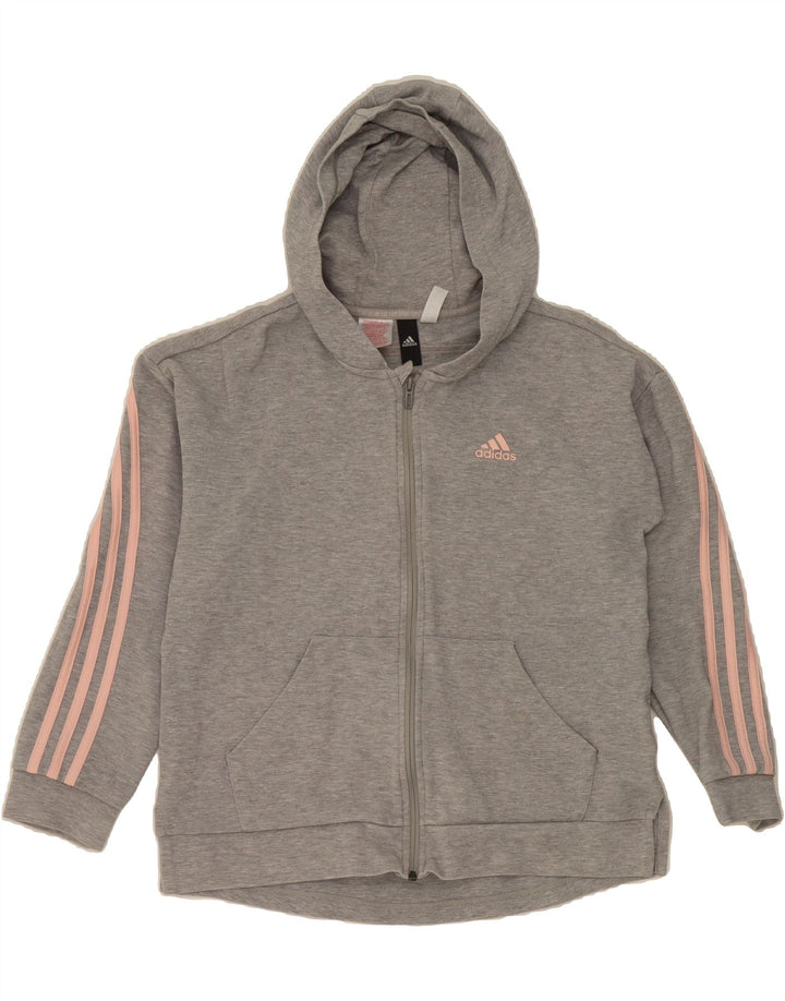 ADIDAS Girls Zip Hoodie Sweater 14-15 Years Grey Cotton Vintage Adidas and Second-Hand Adidas from Messina Hembry 