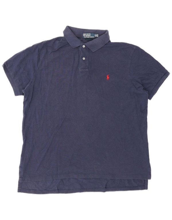 Camisa polo masculina Polo Ralph Lauren de ajuste personalizado 2XL algodão azul marinho
