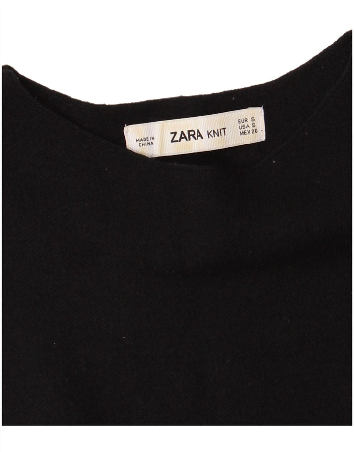 Vestido feminino Zara sem mangas evasê UK 10 pequeno bloco colorido preto