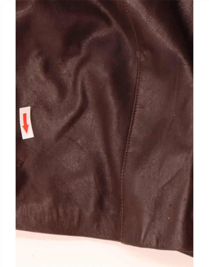 Casaco de couro feminino vintage Reino Unido 14 grande marrom