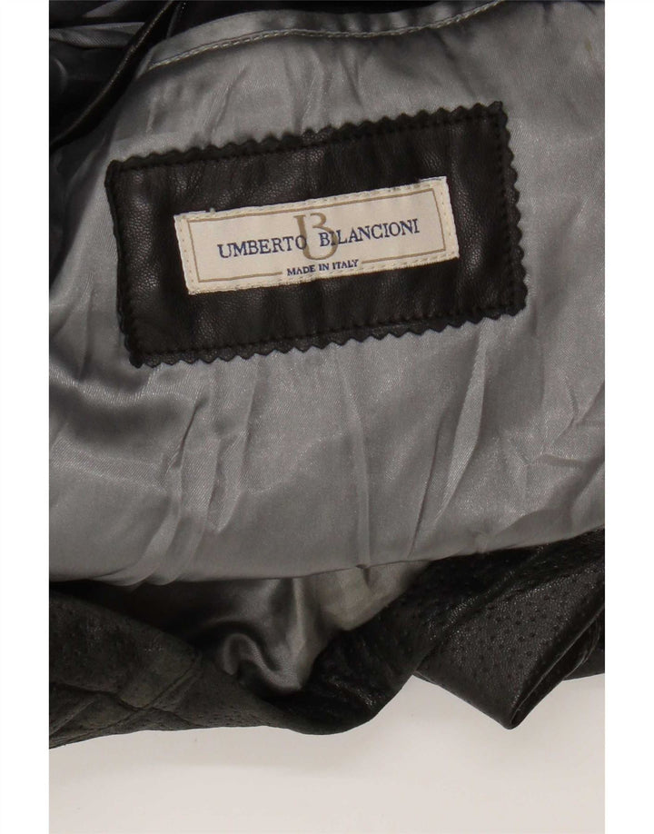 Jaqueta de couro masculina Umberto Bilancioni UK 40 grande preta