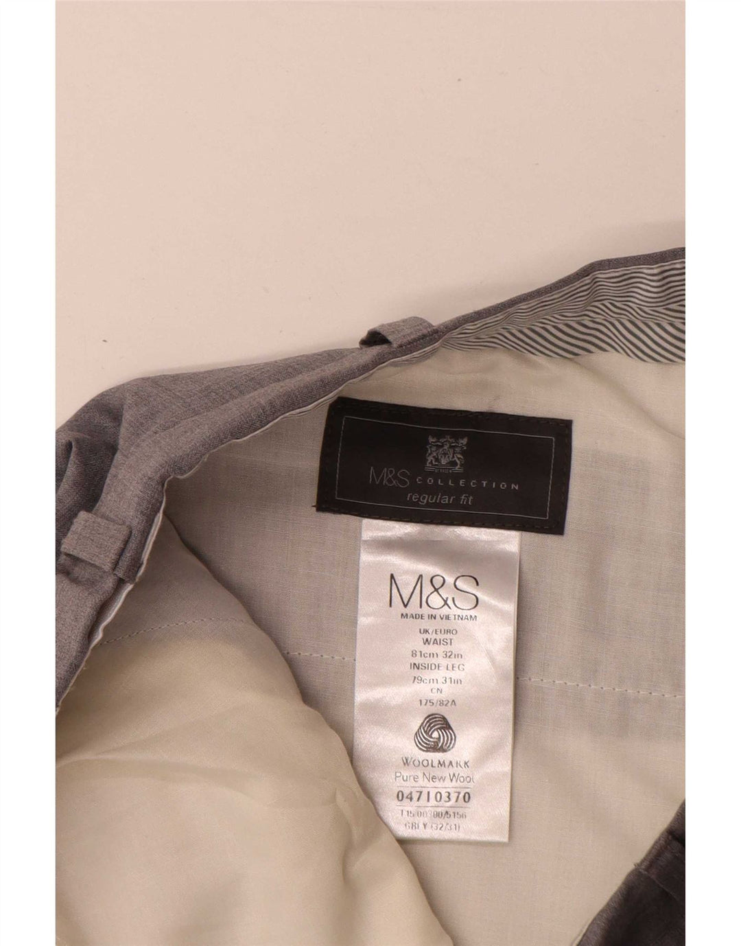 Calça masculina de ajuste regular Marks & Spencer W32 L31 lã cinza