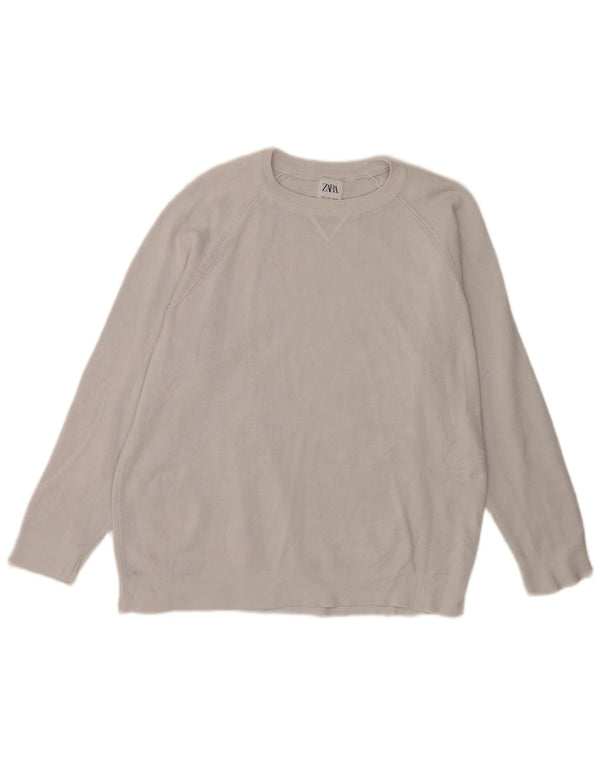 Zara Suéter masculino com gola redonda grande cinza