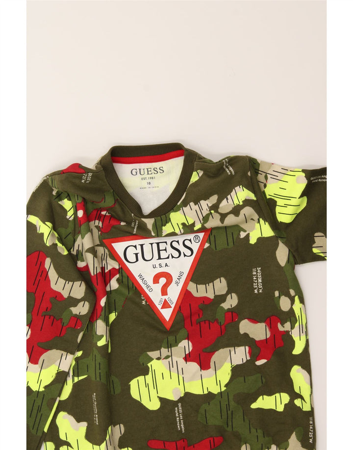 GUESS Boys Graphic Sweatshirt Jumper 9-10 Years Green Camouflage Cotton Vintage Guess and Second-Hand Guess from Messina Hembry 