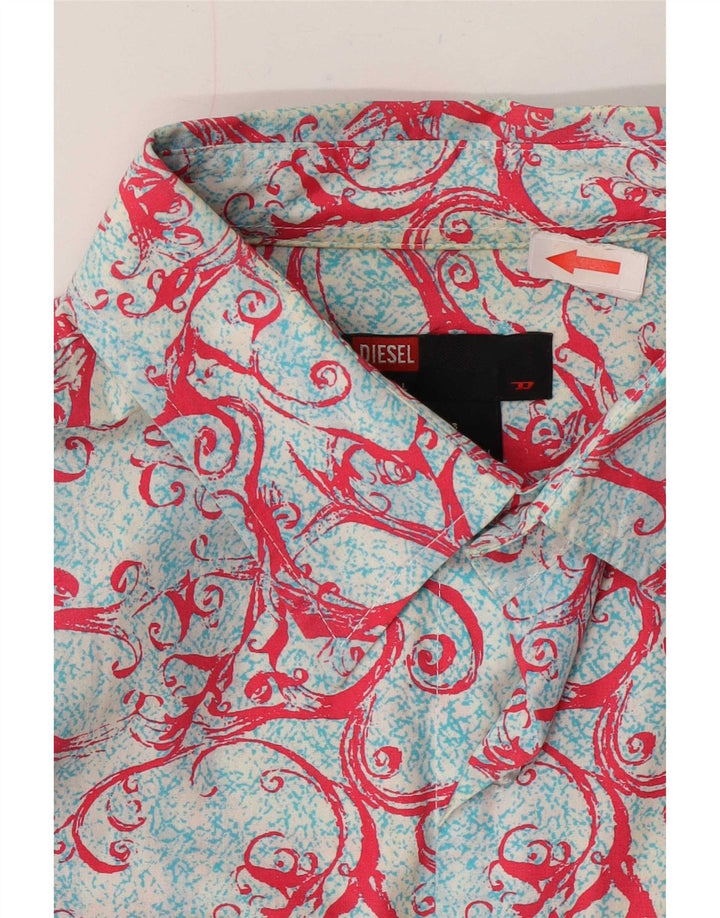 Diesel Mens Abstract Pattern Camisa de manga curta grande azul