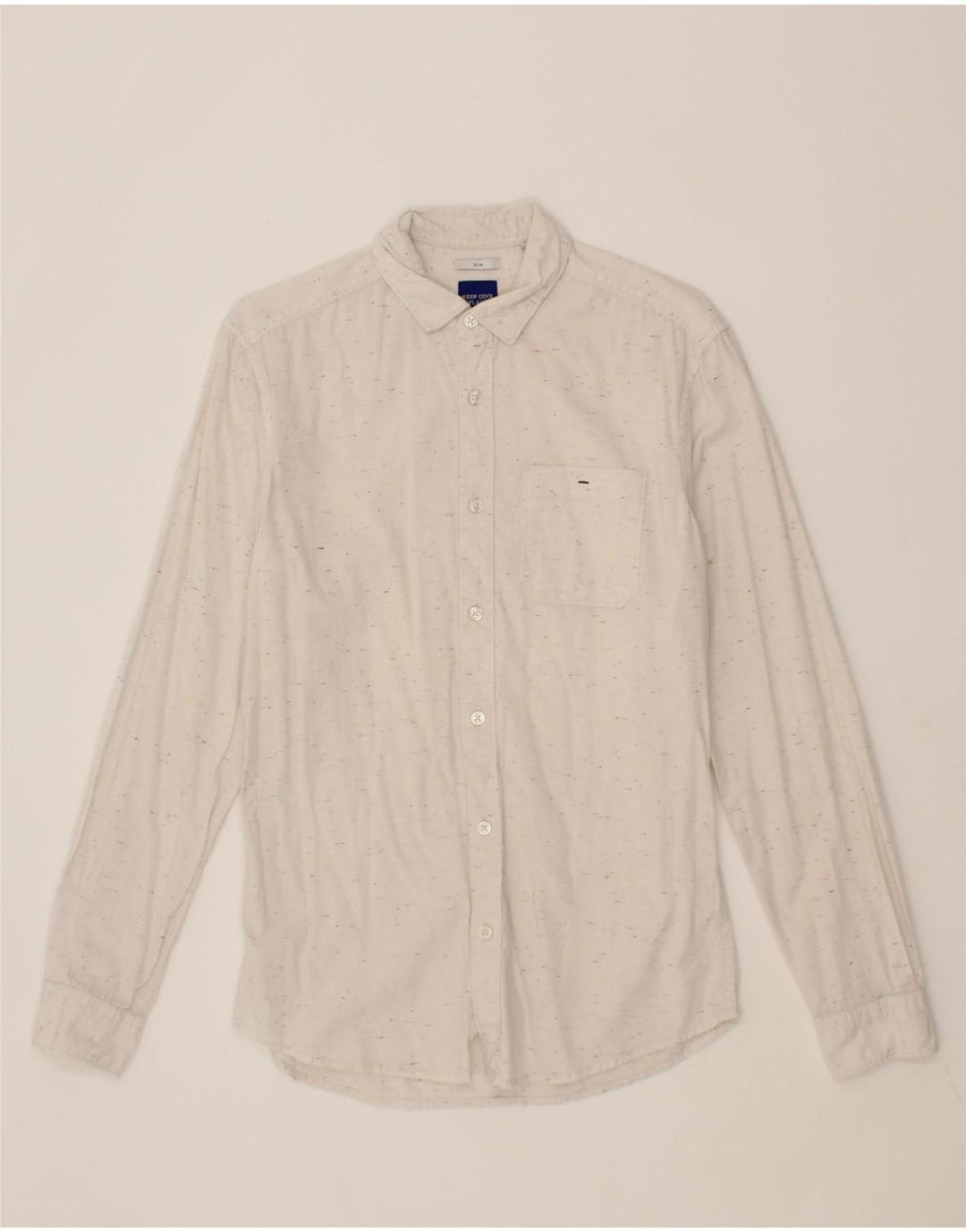 JULES Mens Slim Fit Shirt Small Off White Flecked Cotton Vintage Jules and Second-Hand Jules from Messina Hembry 