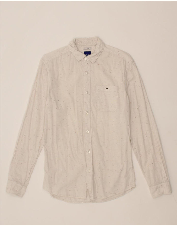 JULES Mens Slim Fit Shirt Small Off White Flecked Cotton Vintage Jules and Second-Hand Jules from Messina Hembry 