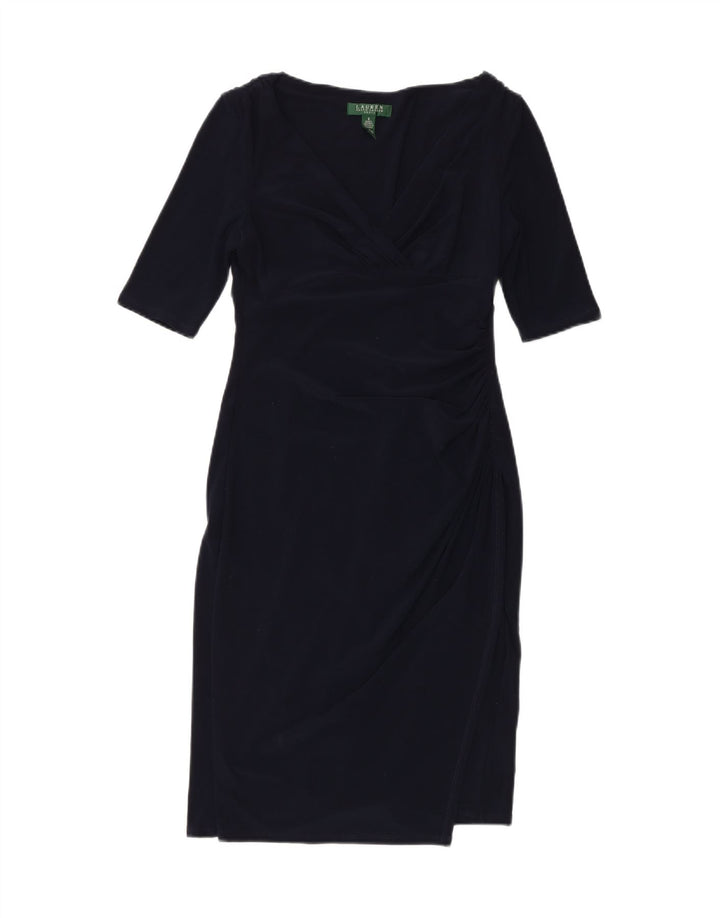 Vestido bainha feminino Ralph Lauren EUA 6 poliéster azul marinho médio