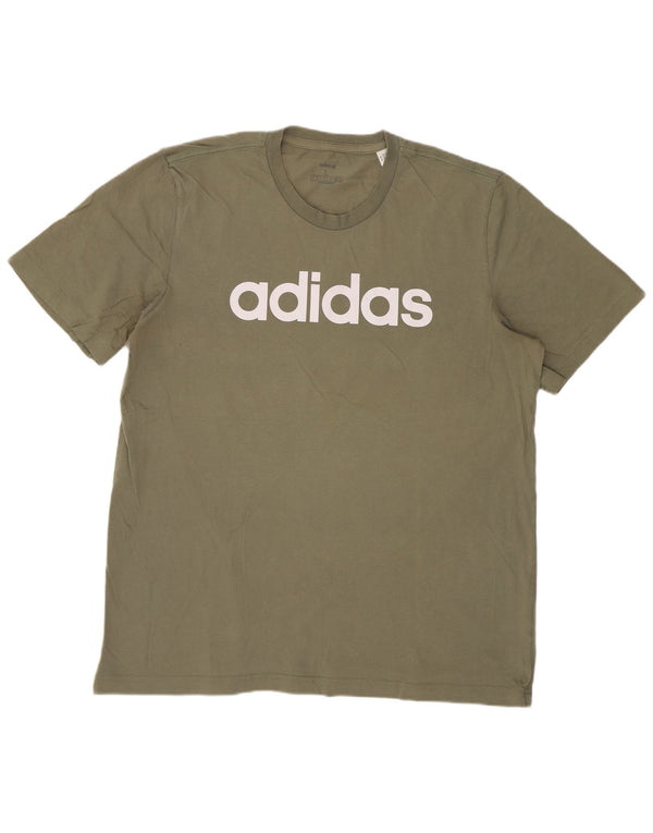 Adidas Mens Graphic T-Shirt Top Grande Algodão Cáqui