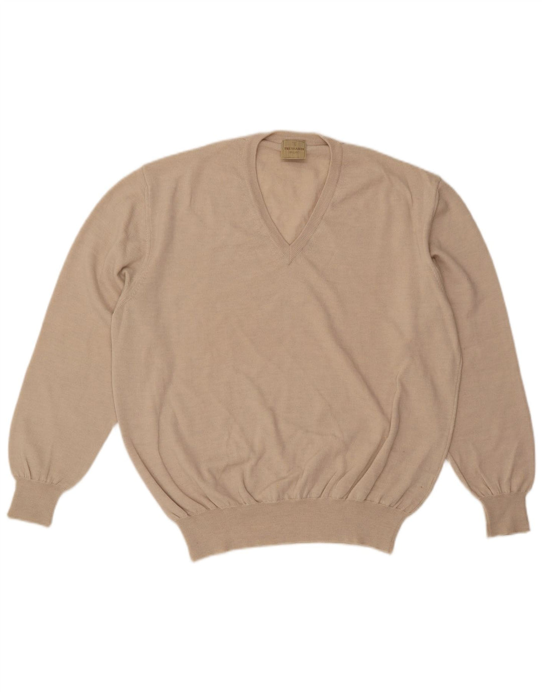 Suéter masculino TRUSSARDI com decote em V de lã bege médio