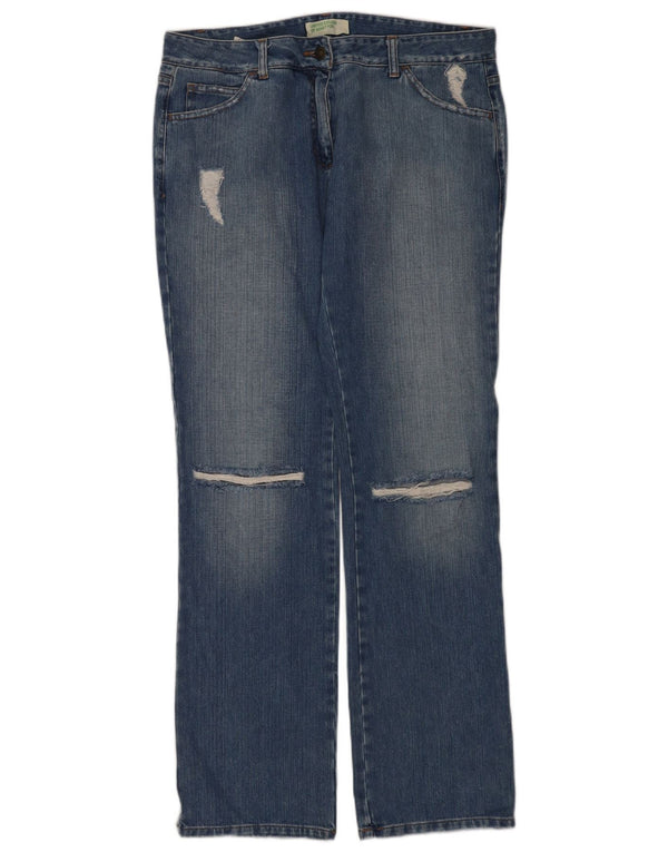 Benetton feminino jeans retos desgastados IT 48 XL W32 L34 azul algodão