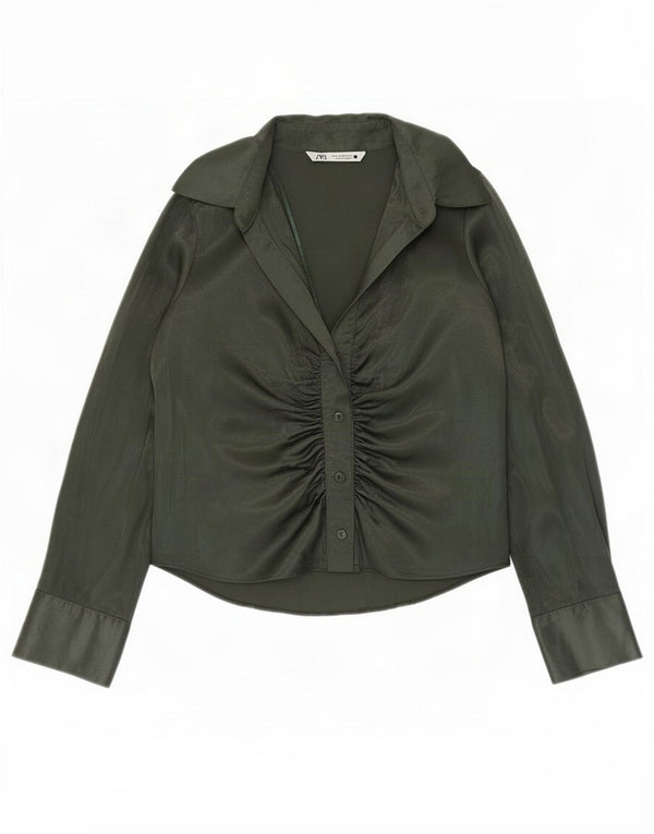 Blusa camisa feminina Zara Reino Unido 14 viscose verde médio