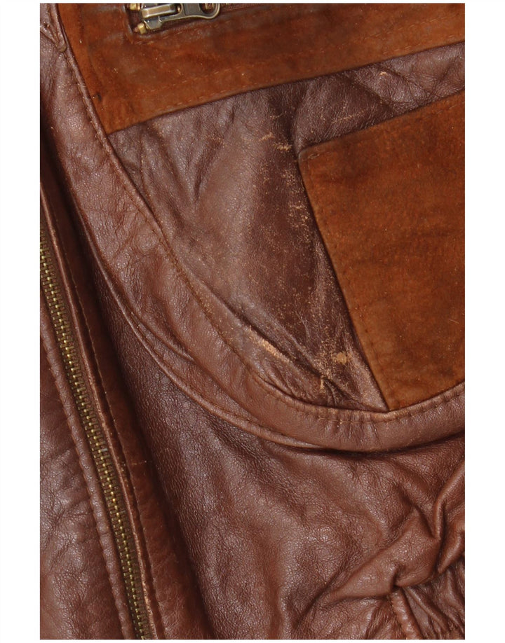 Colete de couro masculino vintage UK 40 grande couro marrom