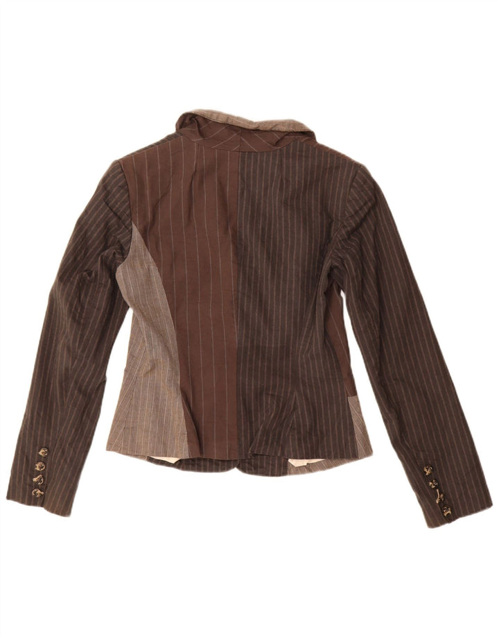 Blazer feminino vintage cropped com 3 botões IT 42 listrado marrom médio