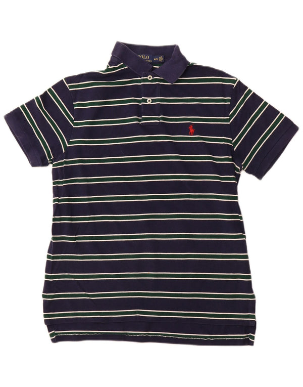 Camisa polo masculina POLO RALPH LAUREN de algodão listrado azul marinho médio