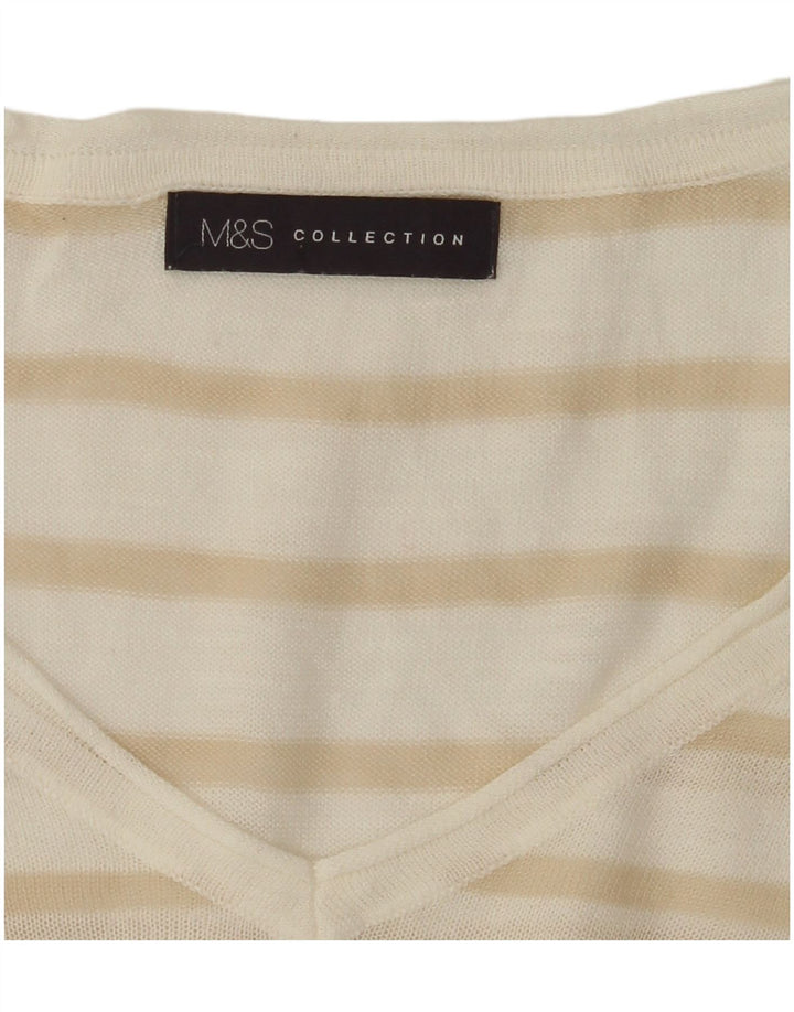 Suéter feminino MARKS & SPENCER com decote em V Reino Unido 16 listrado branco grande