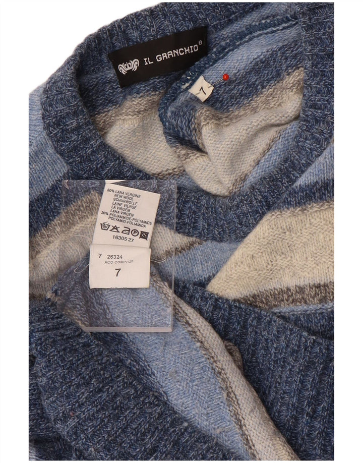 Suéter masculino Il Granchio com gola redonda XL de lã listrada azul