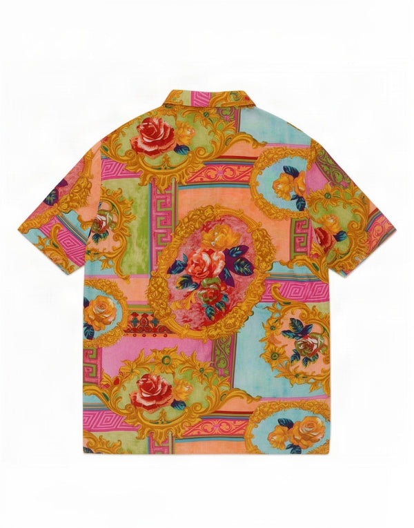 Camisa feminina vintage de manga curta grande UK 18 XL multicolorida floral