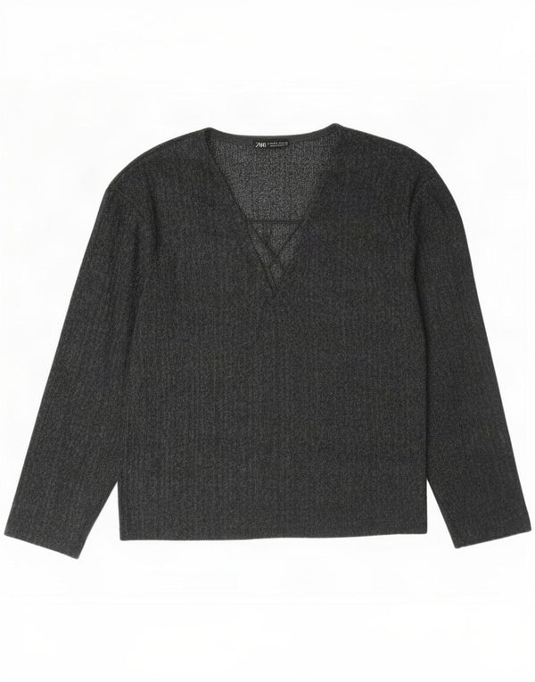 Zara Top feminino oversized manga comprida Reino Unido 10 pequeno cinza