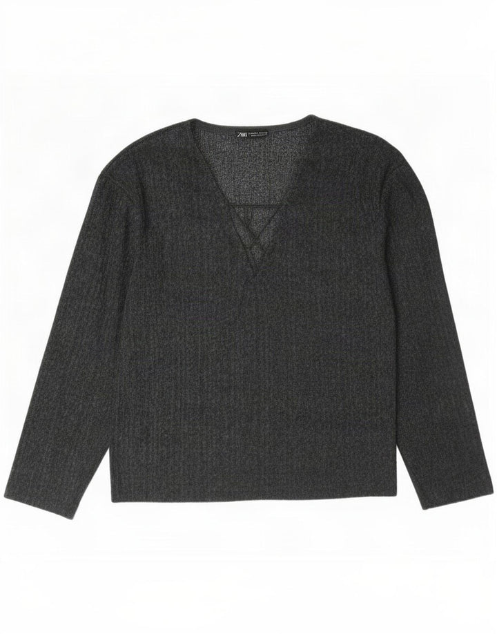 Zara Top feminino oversized manga comprida Reino Unido 10 pequeno cinza