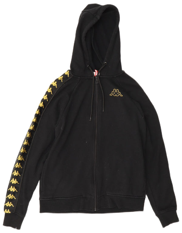 Suéter feminino Kappa com capuz e zíper grande gráfico Reino Unido 6 XS algodão preto