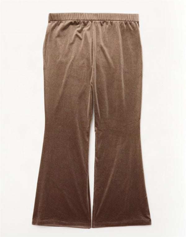 Calça feminina Zara Flare Velour Tracksuit UK 20 2XL Marrom Poliéster