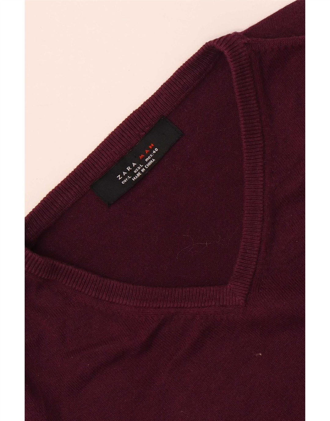 Zara Suéter masculino com decote em V grande Borgonha