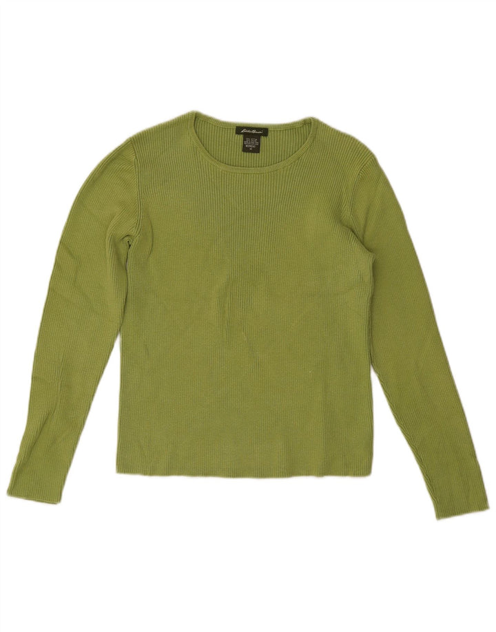 Eddie Bauer Crop Top feminino manga comprida Reino Unido 12 algodão verde médio