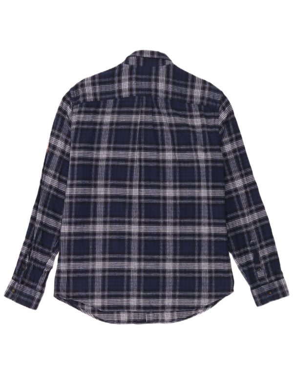 Camisa masculina de flanela Marks & Spencer Regular Fit média xadrez azul marinho