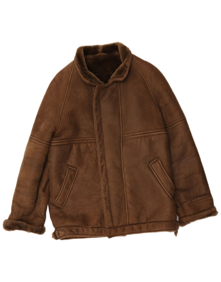 Jaqueta masculina vintage de shearling IT 50 grande marrom