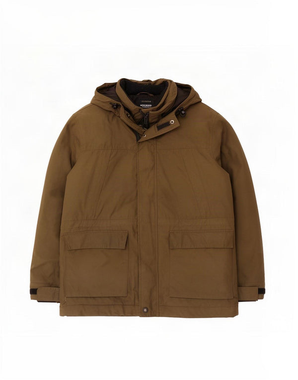 Jaqueta corta-vento masculina com capuz Marks & Spencer Reino Unido 40 algodão cáqui grande