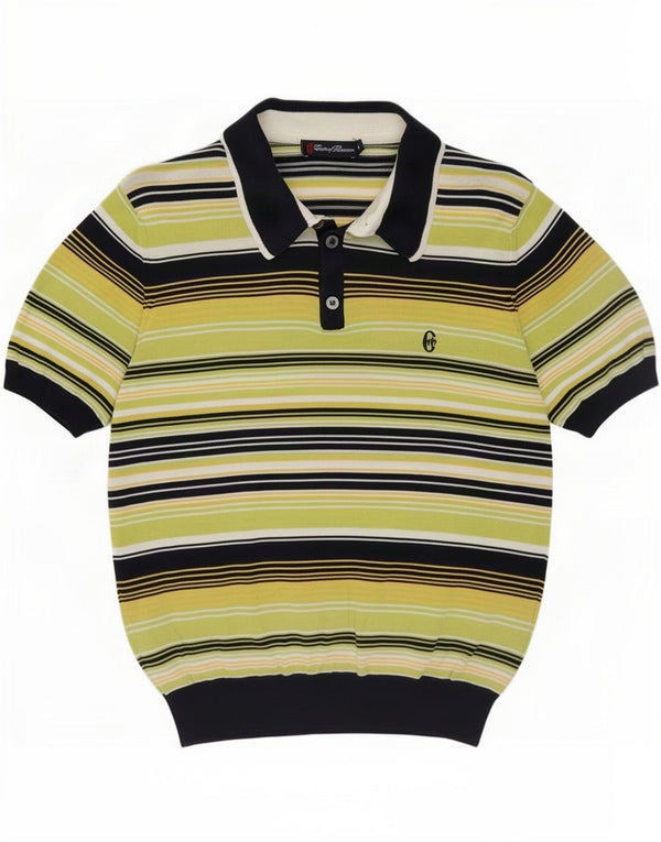 Camisa polo masculina Conte of Florence pequeno algodão listrado verde