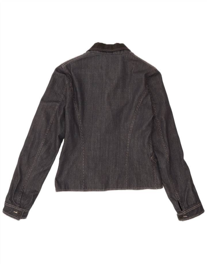 Jaqueta blazer feminina Ferre com 1 botão jeans IT 46 grande algodão azul marinho