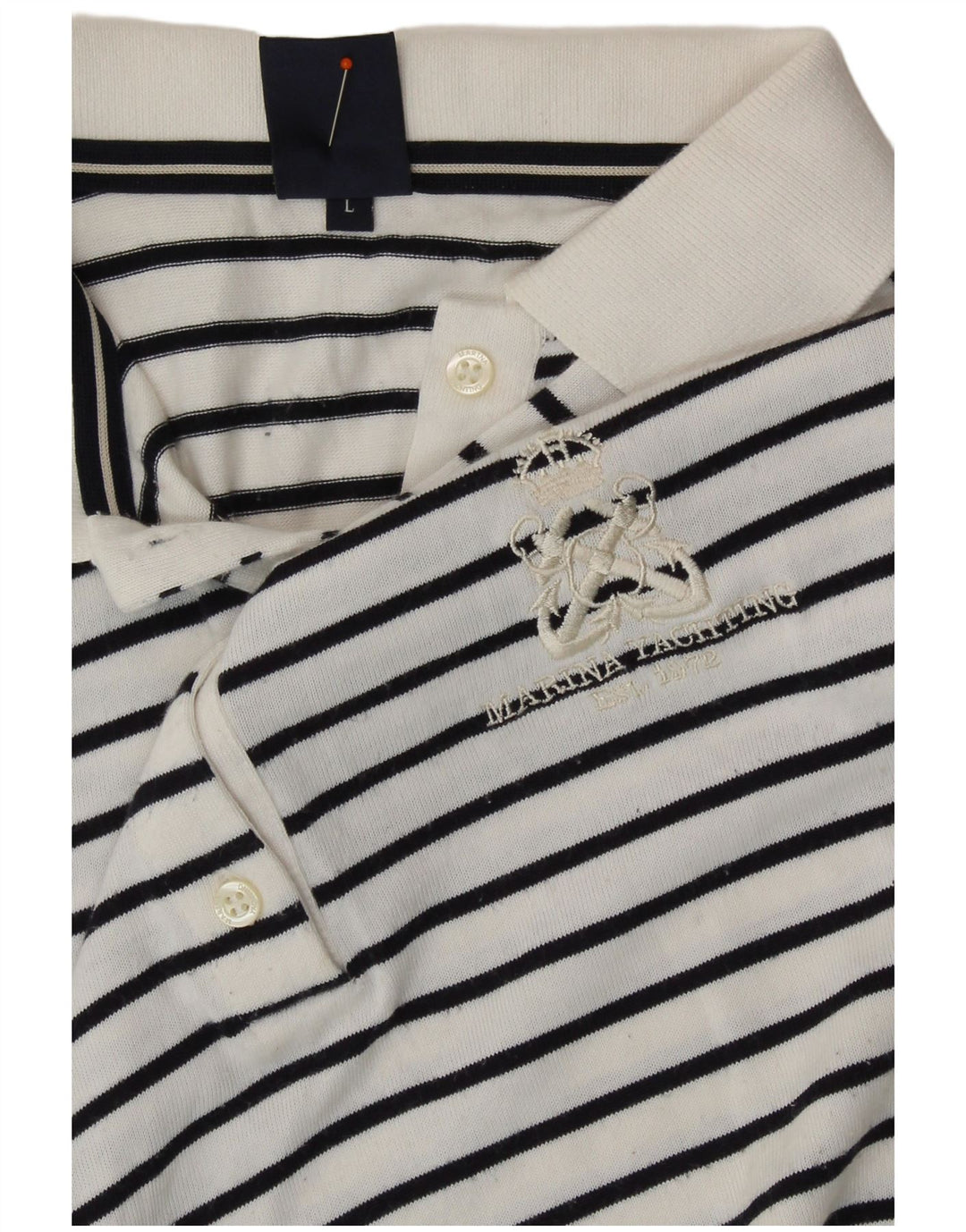Camisa polo feminina Marina Yachting UK 16 grande listrada branca náutica
