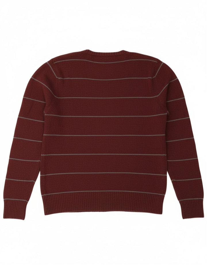 Suéter masculino ZARA com decote em V grande lã listrada cor de vinho