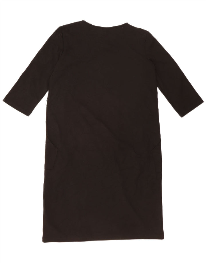 ZARA Vestido feminino manga 3/4, Reino Unido 14, grande, preto, poliéster