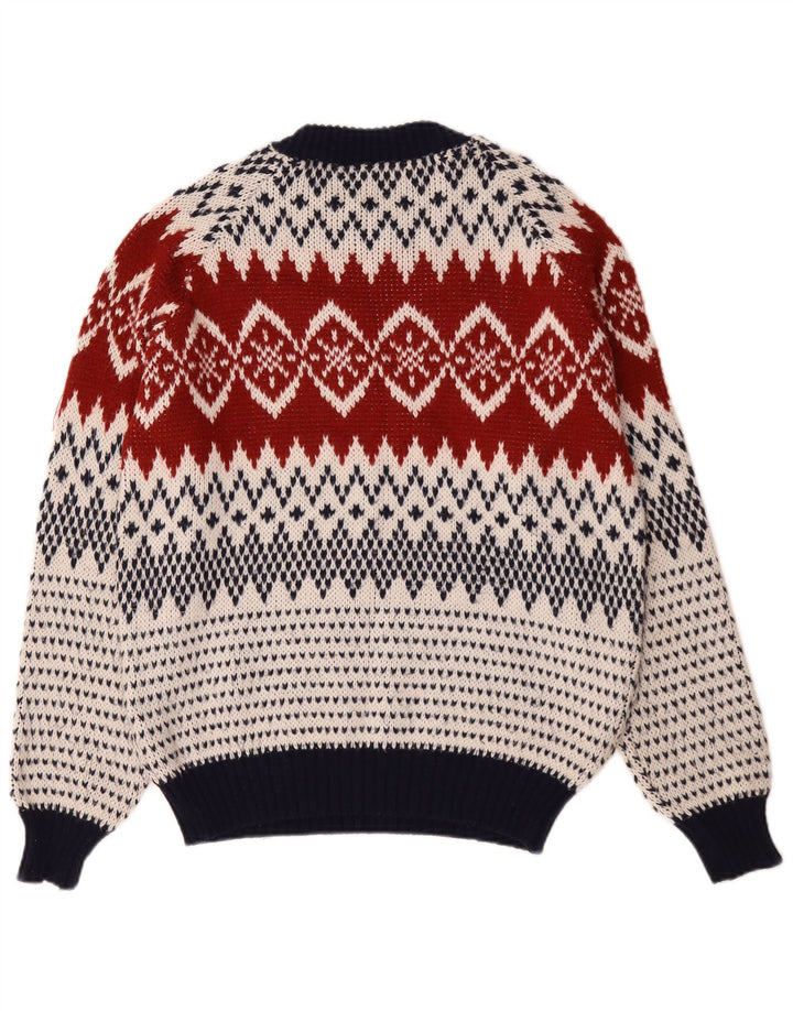 Suéter vintage masculino com gola redonda grande multicolorido Fair Isle
