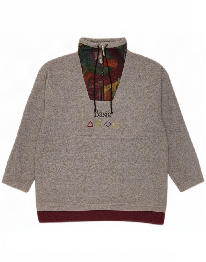 Jumper básico de lã com pescoço e zíper masculino grande poliéster geométrico cinza