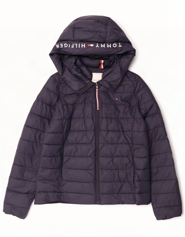 Jaqueta feminina acolchoada com capuz gráfico Tommy Hilfiger Reino Unido 14 médio azul marinho