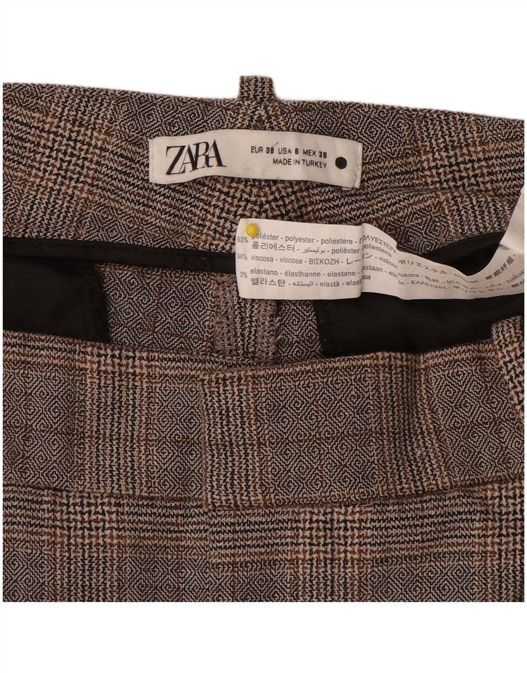 Zara Calça Chino Feminina Slim EU 38 Pequeno W28 L27 Poliéster Xadrez Cinza