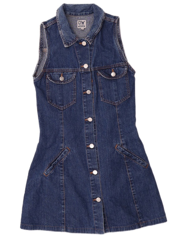 VINTAGE Womens Sleeveless Denim Dress UK 12 Medium Blue