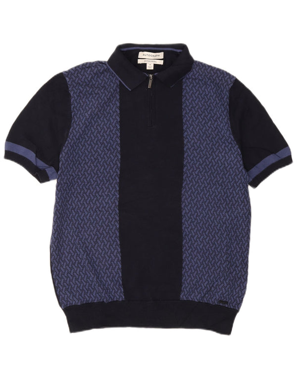Suéter masculino Marks & Spencer Autograph com gola polo azul marinho médio