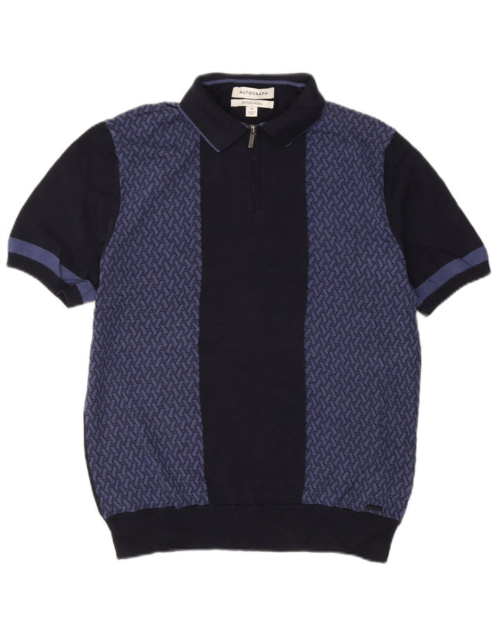 Suéter masculino Marks & Spencer Autograph com gola polo azul marinho médio