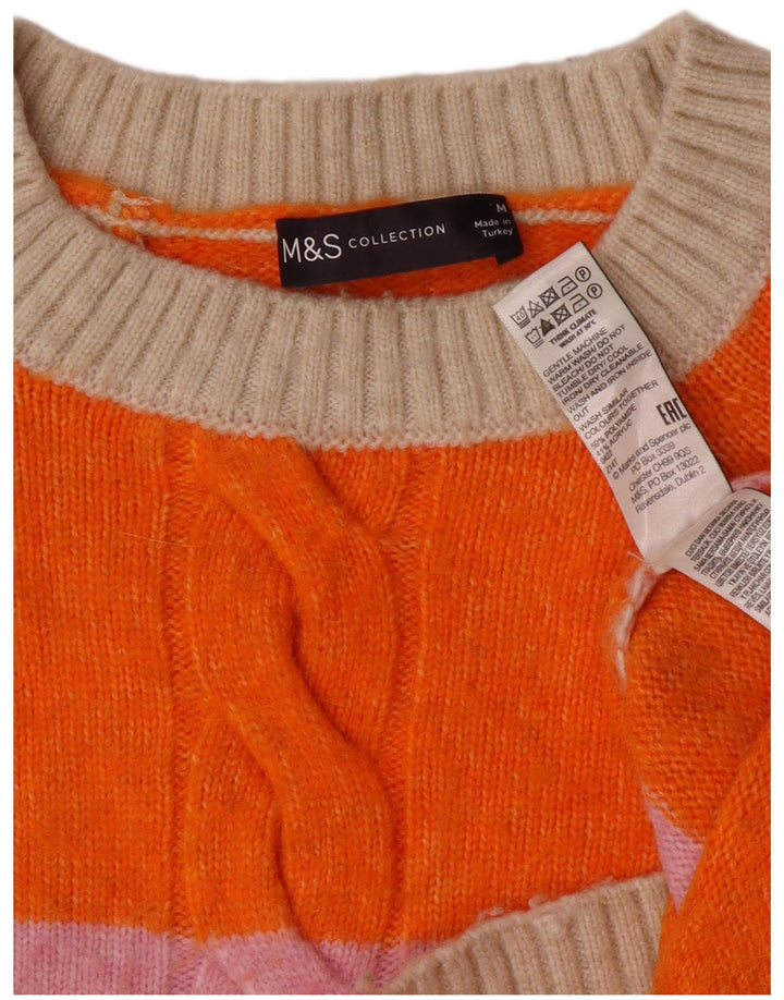 Suéter feminino Marks & Spencer com gola canoa e listrado laranja médio UK 14